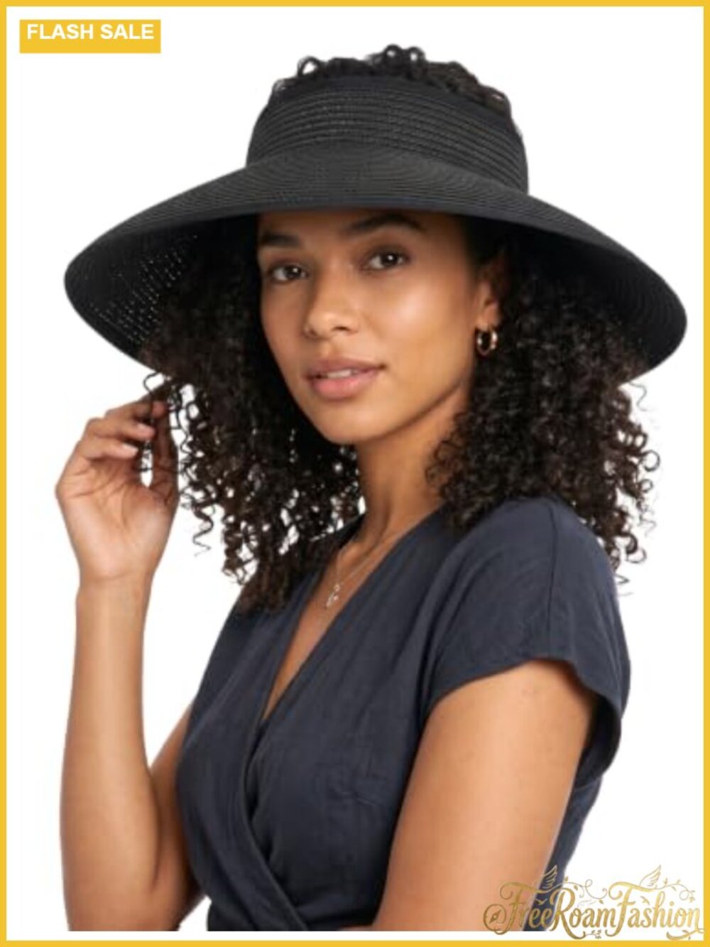 Women Straw Sun Visor Wide Brim Ponytail Open Top Packable Beach Travel